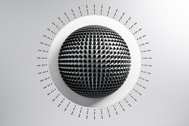 Abstracte zwarte bol met gestreepte patroon op grijze achtergrond 3D-rendering