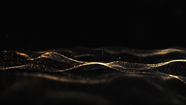 Abstracte zwarte en gouden kleuren digitale deeltjes golf met Bokeh achtergrond