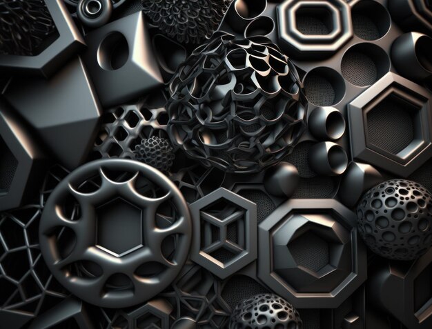 Abstracte zwarte geometrische achtergrond Verschillende vormen Plat gelegd gemaakt met generatieve AI-technologie