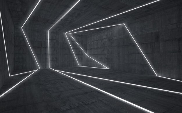 Abstracte zwarte kamer met lijnen die op een betonnen muur staan