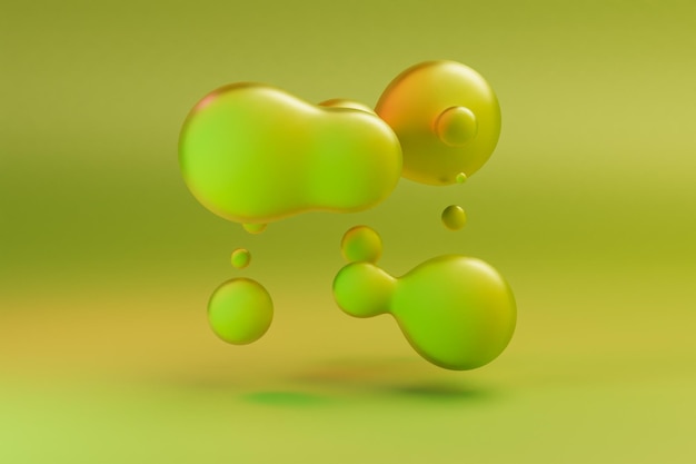 abstractie. groene en gele vloeibare bubbels glinsteren in het licht op een geelgroene achtergrond.