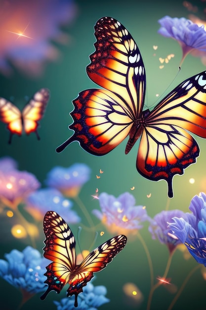 Abstraction background with colorful butterflies Generative AI