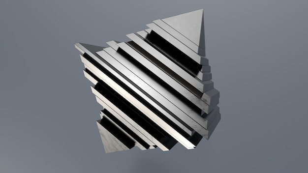 Foto cubo di metallo tagliato ad astrazione nello spazio rendering 3d moderno minimo