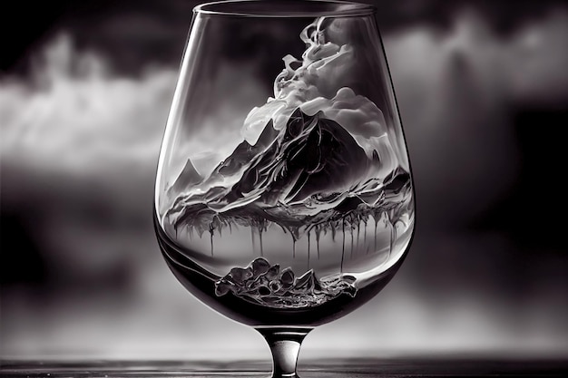 Abstraction life in a glass mountains in a transparent glass 3d illustration Generative AI