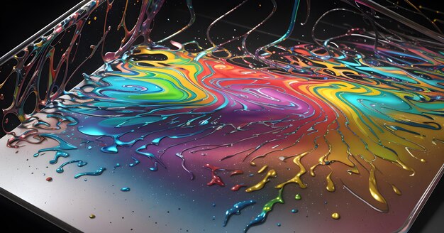 abstraction of paint flows in rainbow colors