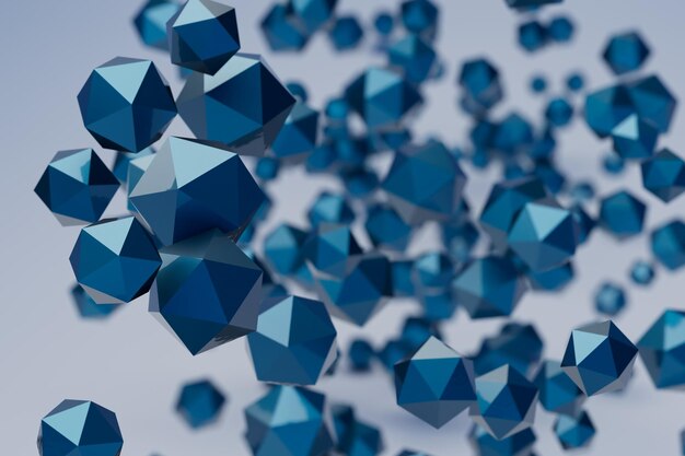 abstraction. patterns of blue polyhedrons on a white background.