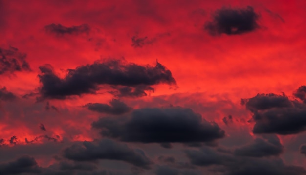 Photo abstraction of red sky with dark clouds