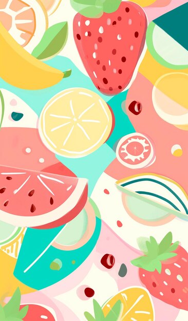 Photo abstracts geometric fruits illustration design hand drawn doodle in pastel colors