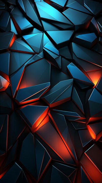 Abstruct futuristic wallpaper on a black background in the style of light red and dark azure glazed surfaces faceted forms light blue and dark amber