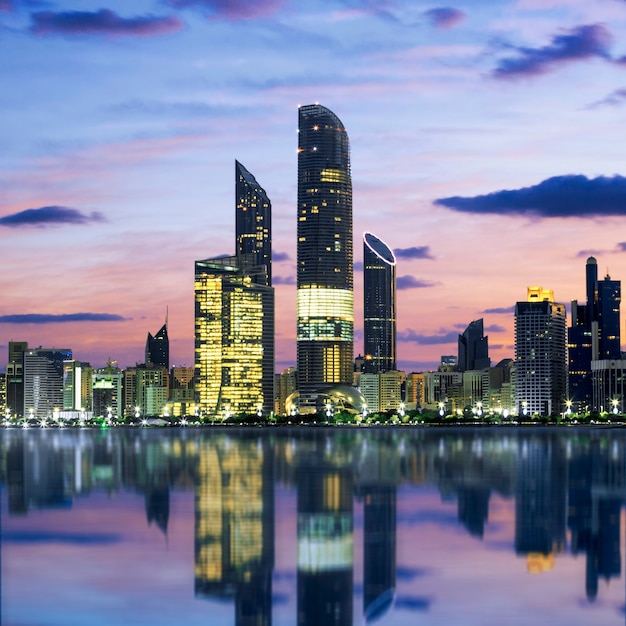 Abu Dhabi Skyline at sunset, United Arab Emirates