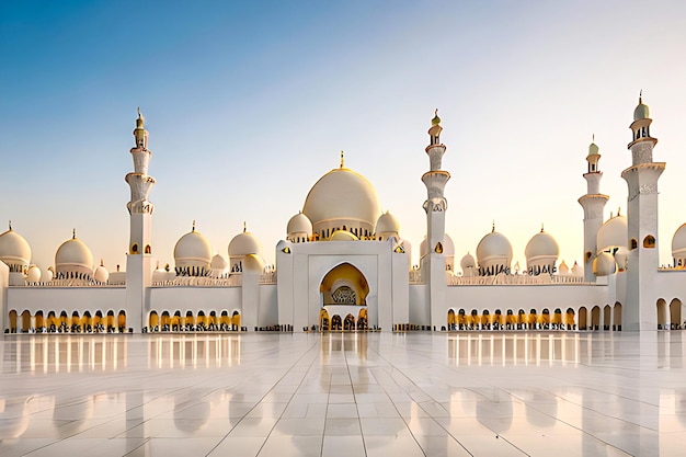 Abu Dhabi UAE Sheikh Zayed Grand Mosque in the Abu Dhabi United Arab Emirates on a sunset view