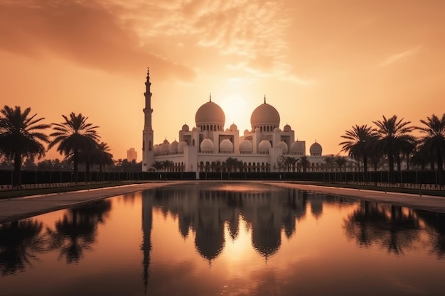 Abu Dhabi UAE Sheikh Zayed Grand Mosque in the Abu Dhabi United Arab Emirates on a sunset