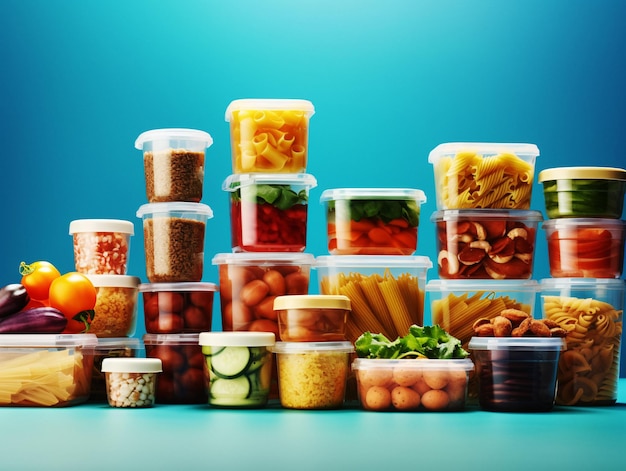 Abundance of Colorful Food Containers on Table A Generative AI's Captivating Stock Image