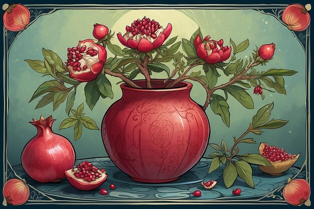 Abundance and Fertility Pot Pomegranate Tarot Card Concept