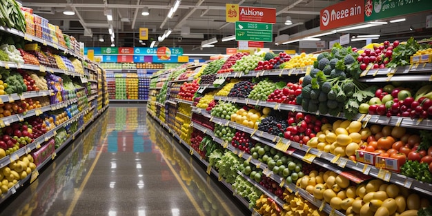 Photo abundance of healthy food choices in supermarket aisle