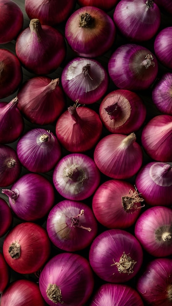 Abundant cluster of vibrant red onions arranged in appealing display Vertical Mobile Wallpaper