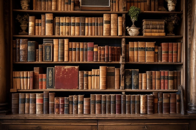 Abundant collection of antique books on wooden shelves