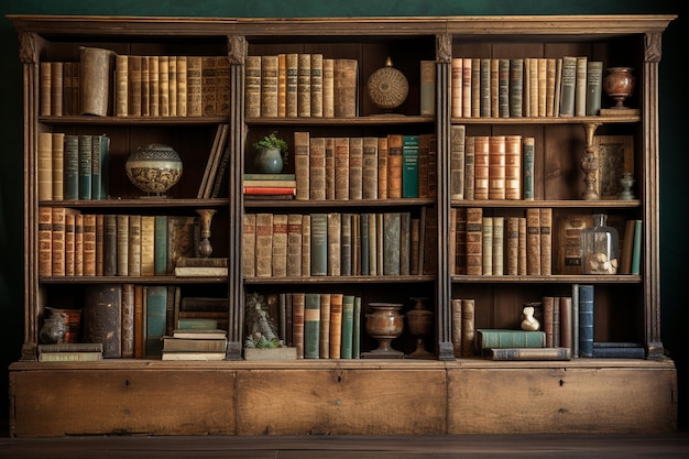 Abundant collection of antique books on wooden shelves