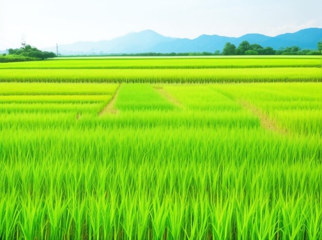 Abundant fields landscape of young rice in farm agriculture 61