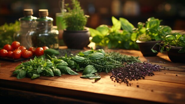 Photo abundant kitchen counter covered with fresh vegetables