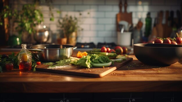 Photo abundant kitchen counter displaying various foods