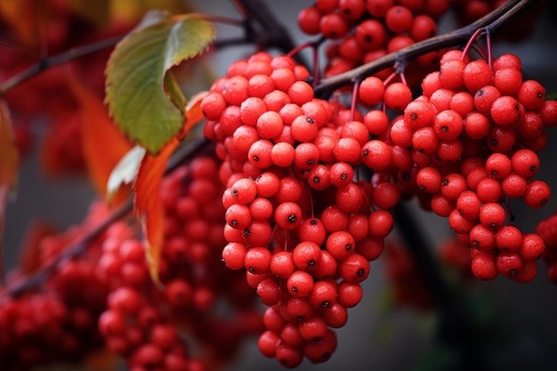 Abundant Red berries branch viburnum fall Generate Ai