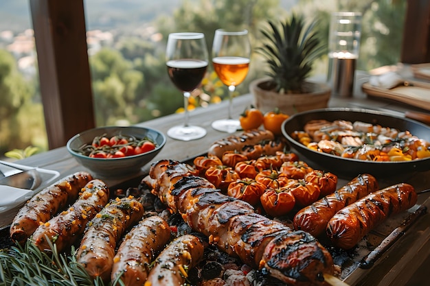 Abundant Spread of Various Foods on Table