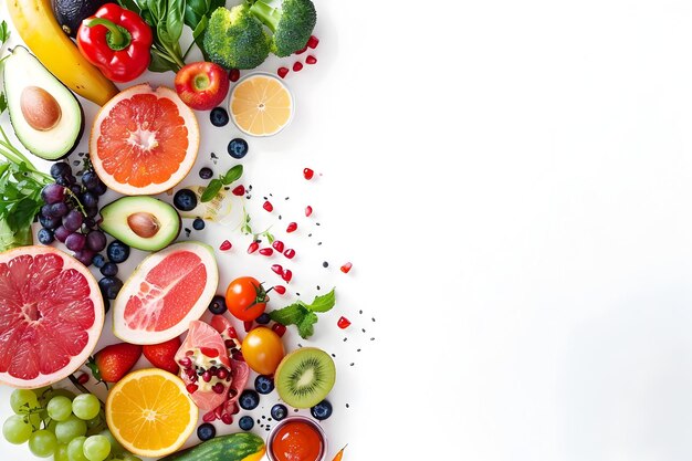 Abundant Variety of Fresh Healthy Foods on White Background