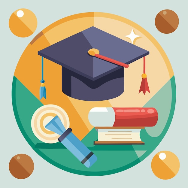 Academische succes afstuderen illustratie met Cap Boeken en Diploma