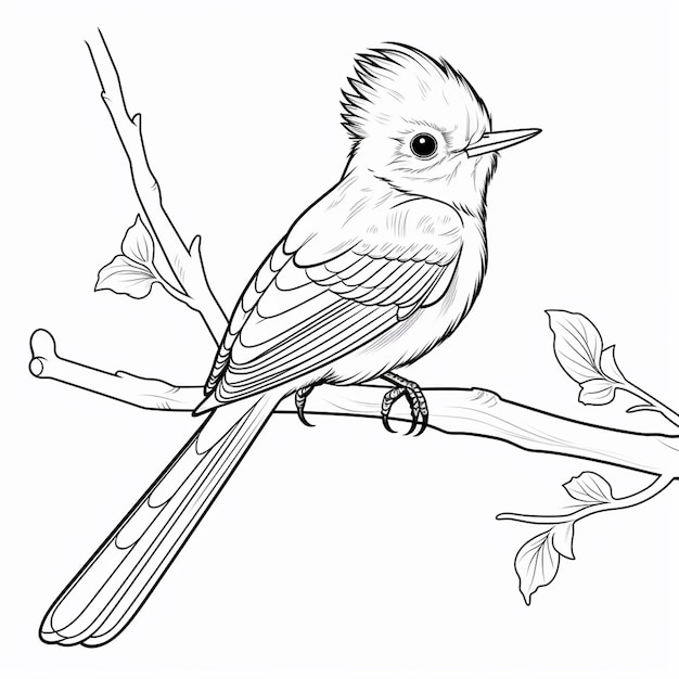 Photo acadian flycatcher cute illustration hand drawn flat coloring book kawaii line art