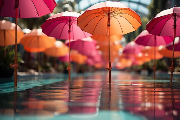 Acai berry pool under vibrant umbrellas