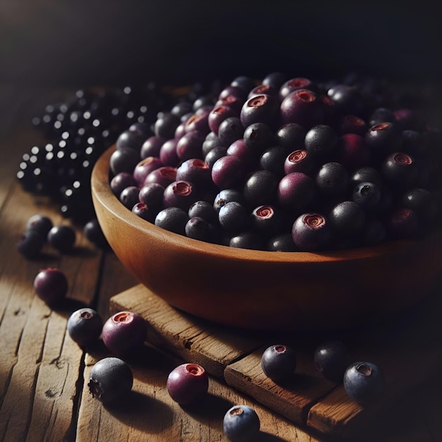 Acai bessen op een tafel in een donkere kamer