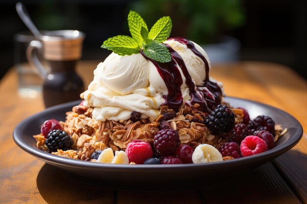 Acai bowl met granola en tropische banaan en heerlijke generatieve IA