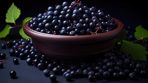 Acai currant fruit on plate and around view