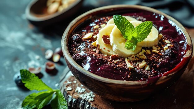 Foto acai schaal met banaan en knapperige granola