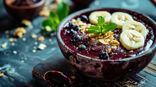 Acai schaal met banaan en knapperige granola