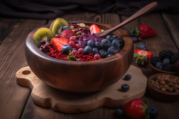 Acai smoothie bowl with lots of fruits and berries generative ai