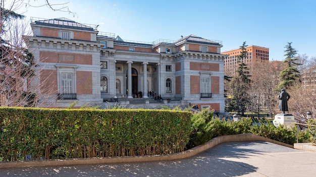Access facade to the interior of the Prado Museum in the tourist city of Madrid Spain