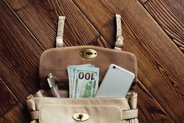 Accessories in bag with money