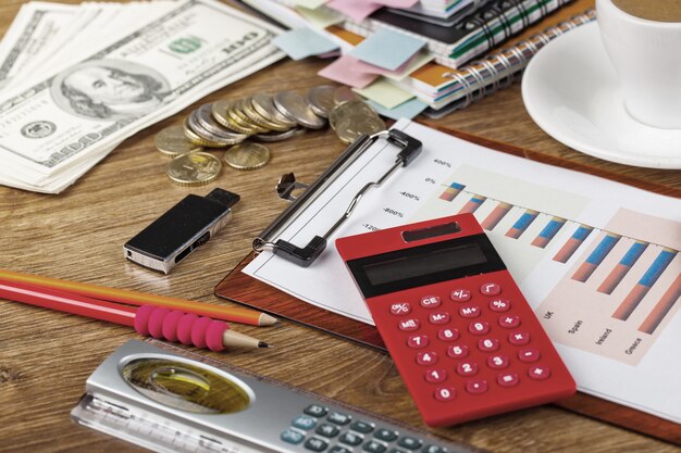 Photo accessories for doing business in the office, on the table