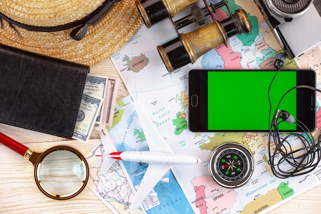 Accessories and items for traveling on a table