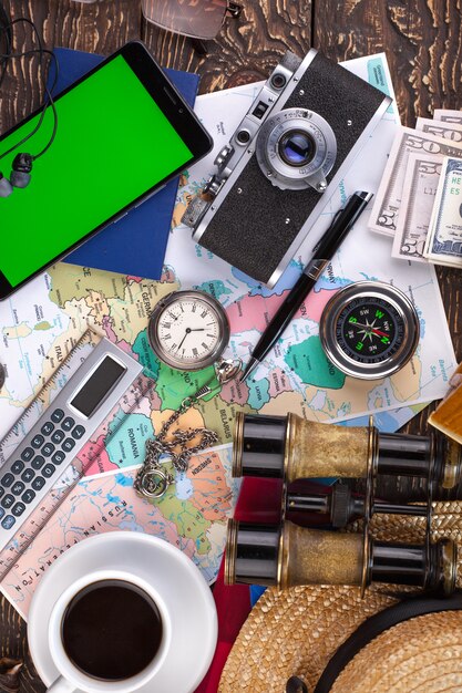 Accessories and items for traveling on a table