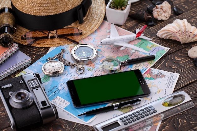 Accessories and items for traveling on a table