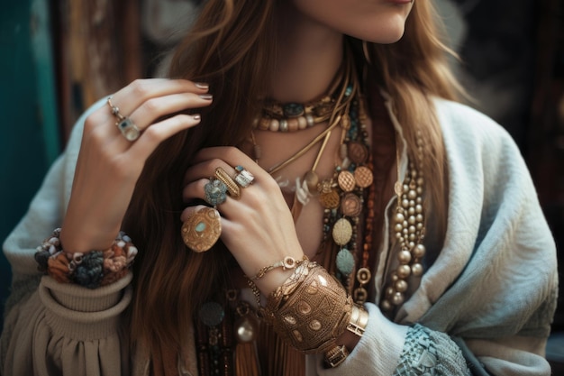 Accessories and jewelry trends for the modern bohemian woman created with generative ai