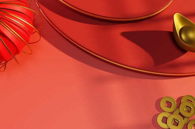 Accessories on Lunar New Year Chinese New Year on Red background 3d illustration