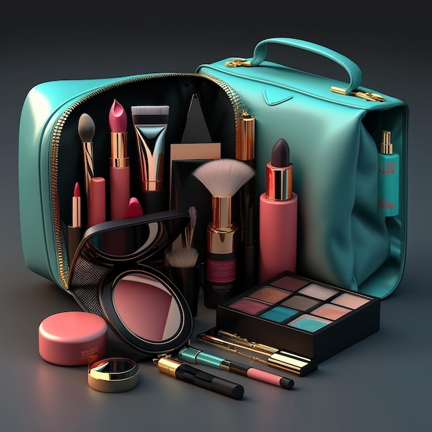 Accessories makeup and cosmetic beauty kit on dark background