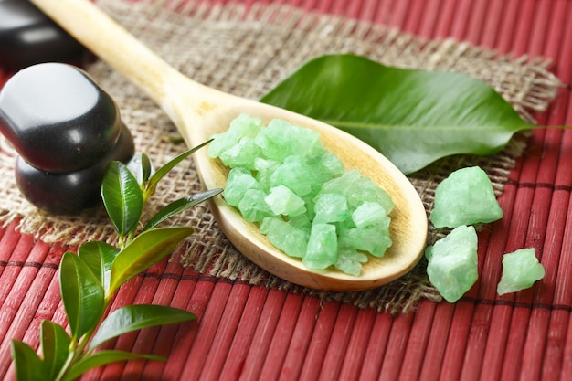 Accessories for spa massage in composition on the table.