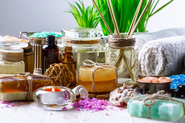 Accessories for spa massage on the table