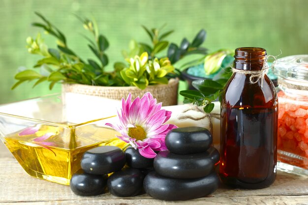 Accessories for spa salon on the table