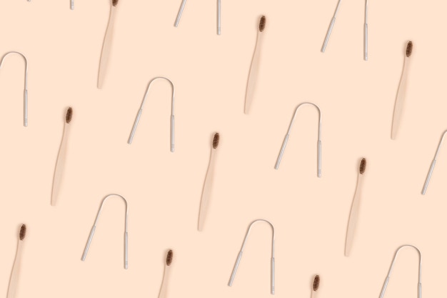 Accessories for tooth hygiene pattern on a beige background